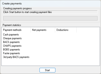 Payroll menu with Create Payment Files option highlighted