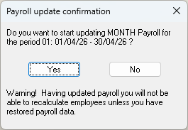Update confirmation dialog asking Are you sure you want to update the payroll