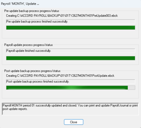 Update progress screen showing the payroll being backed up and posted