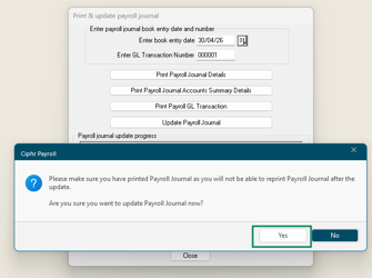 Journal update confirmation dialog