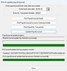 Confirmation that the payroll journal has been updated successfully