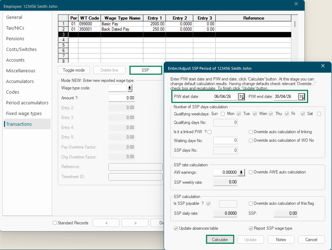 Employee Transactions tab with the SSP button highlighted