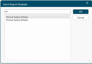 Standard reports list with Period Salary Details selected