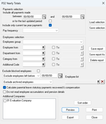 Reports menu with P32 Yearly Totals option highlighted