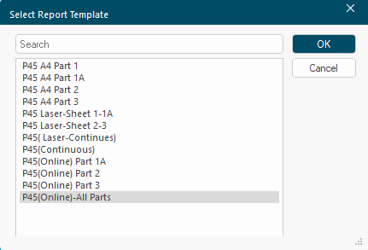 P32 selection dialog showing tick boxes for tax year and options