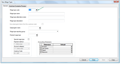 Wage type selection list for choosing which wage type to copy from