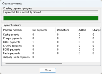Create Payment Files dialog with BACS/Autopay Submission File option selected