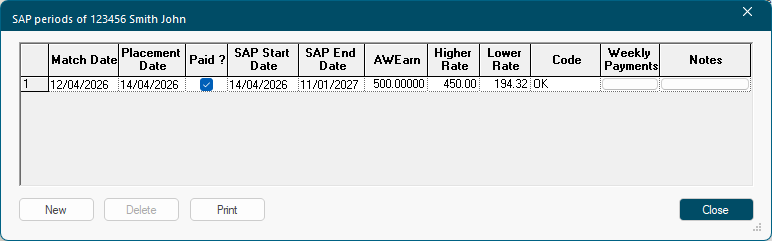 Confirmation table showing SAP plan is active on the employee record