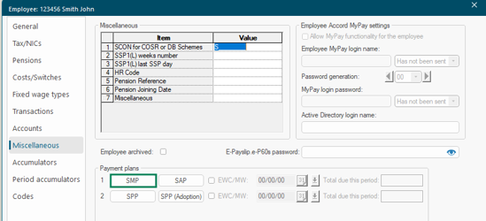 Employee Miscellaneous tab with the SMP button highlighted