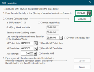 SMP entry form showing the EWC date field and Calculate button