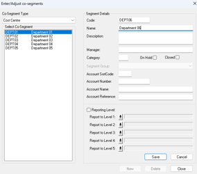 General Ledger menu with Co-Segments Definition option highlighted