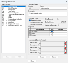 New cost centre form showing Segment Code and Description fields