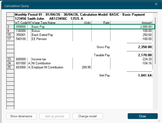 Query results confirming wage type 099000 has overridden the basic pay amount