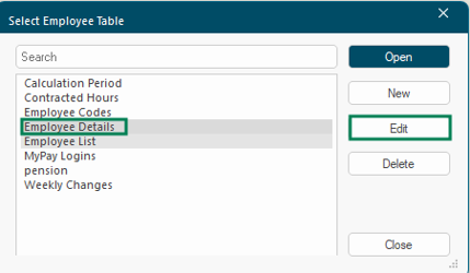 Employee Entry Table showing the grid of employees and data with blue highlighted cells indicating unsaved changes