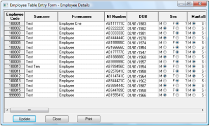 Employee Entry Table with blue highlighted cells showing proposed data changes