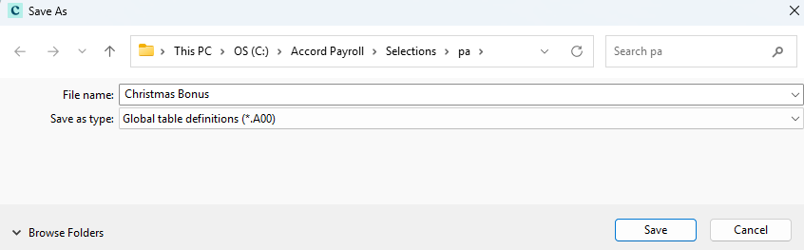 Save As dialog showing Personal, Company, and Global save options for the column set
