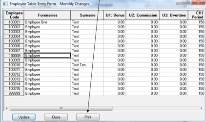 Employee Entry Tables list showing the new table available