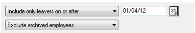 Employee selection options showing filter checkboxes including the option to exclude leavers