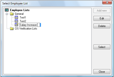 Employee Entry Table filtered to show only the Salary Increase employee group