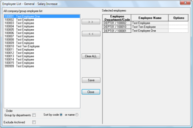 Column set with double-arrow buttons to move all columns between available and selected